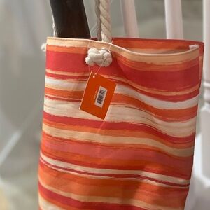 ULTA Beauty Orange and Pink Striped Canvas Tote Bag